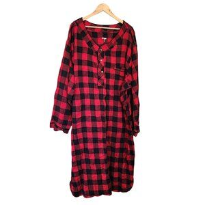 King Size Plaid Red Long Sleeve Tunic Dress With Button Detailing & V-Neckline S
